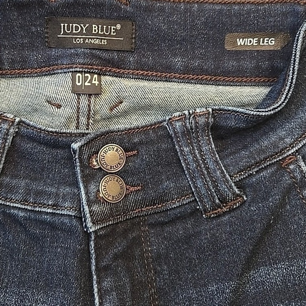 Judy Blue Mid Rise Wide Leg Dark Blue Double Button Jeans Womens Sz 0/24 (24x31) - Picture 7 of 10